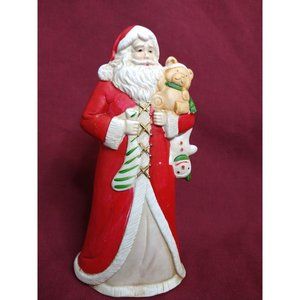 Porcelain Santa Figurine holding teddy bear, Christmas, Holiday